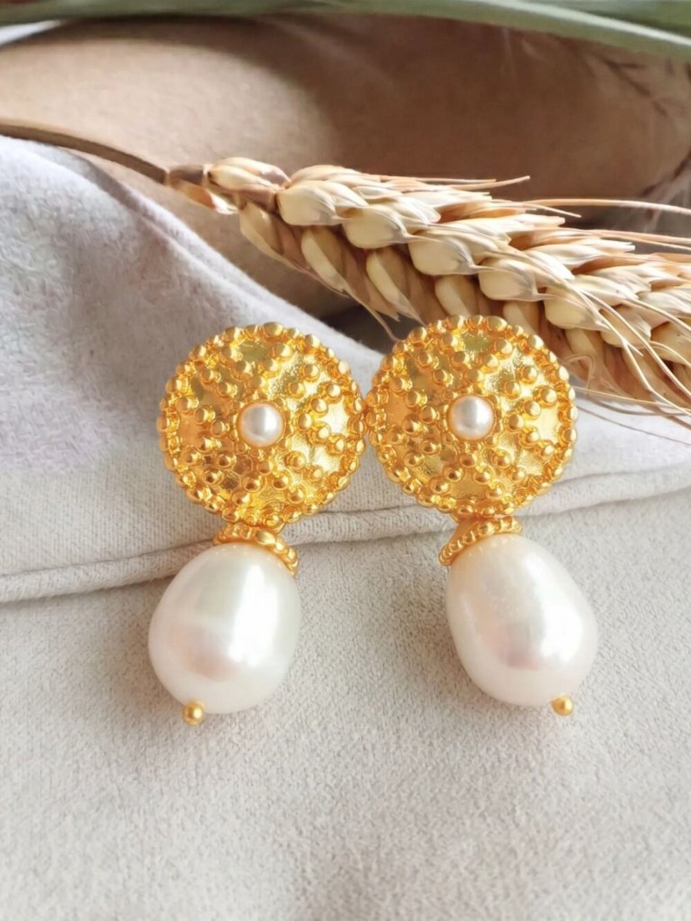 NEW Julie Vos Marbella Earrings Gold Pearl